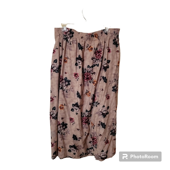 Kathie Lee Tan Floral Skirt Size 16 Polyester Blend Made In U.S.A. Vintage - Picture 2 of 7